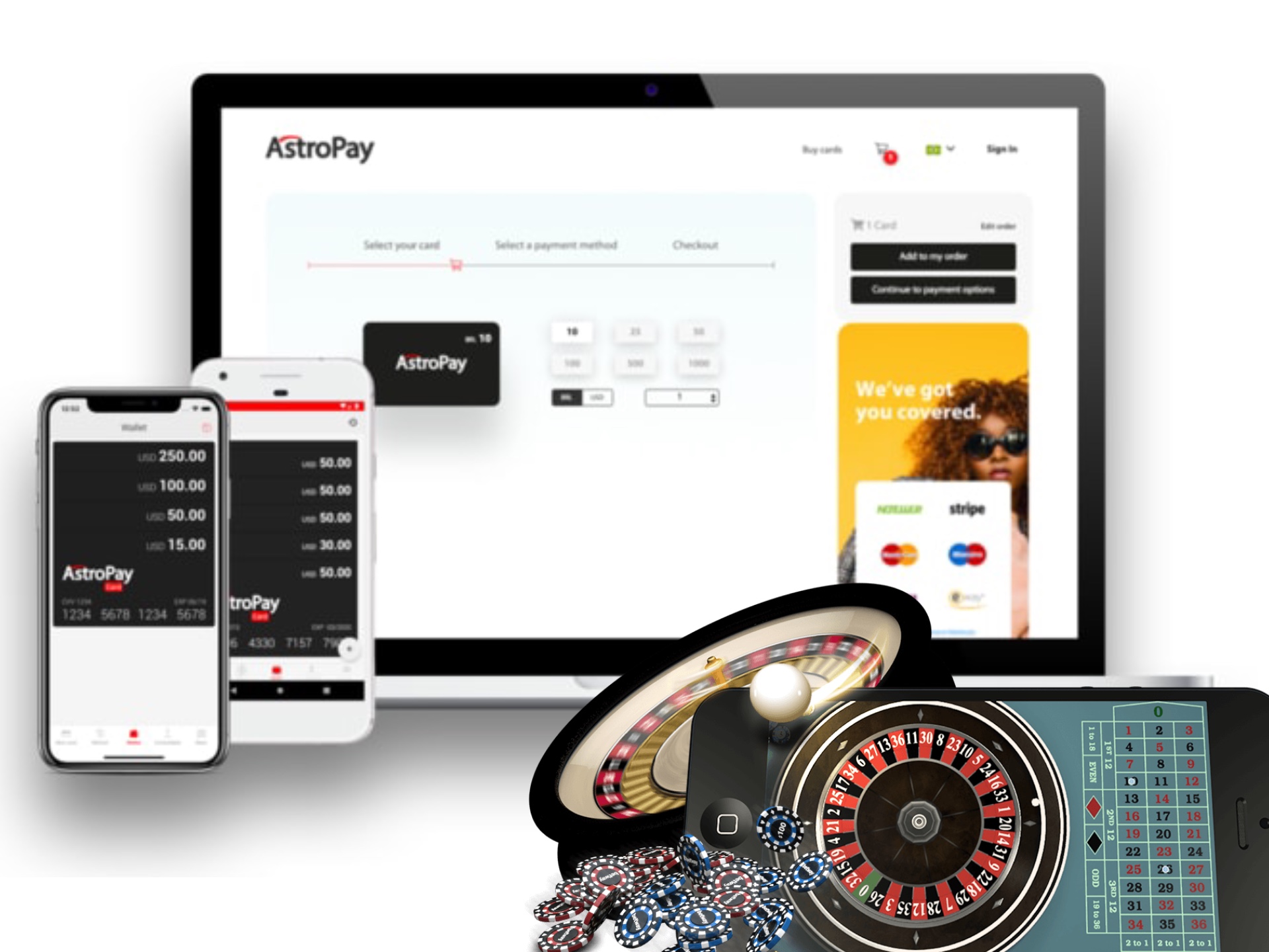 Use Astropay app as a prepaid card to make a deposit at an online casino.