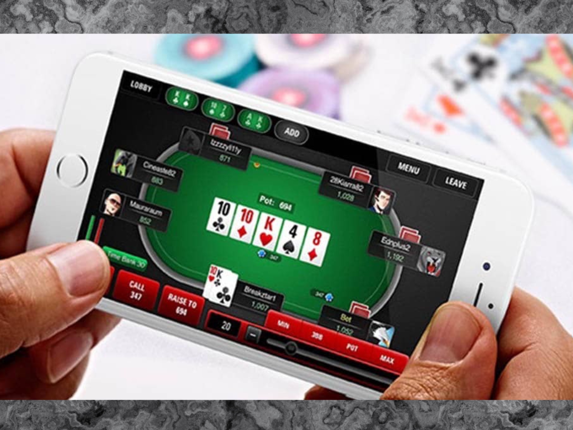 Install a casino's mobile app and play poker online.
