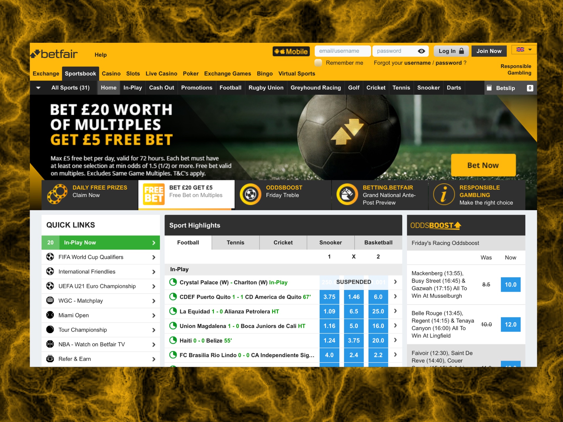 You can also place bets on different sport games and events at Betfair.