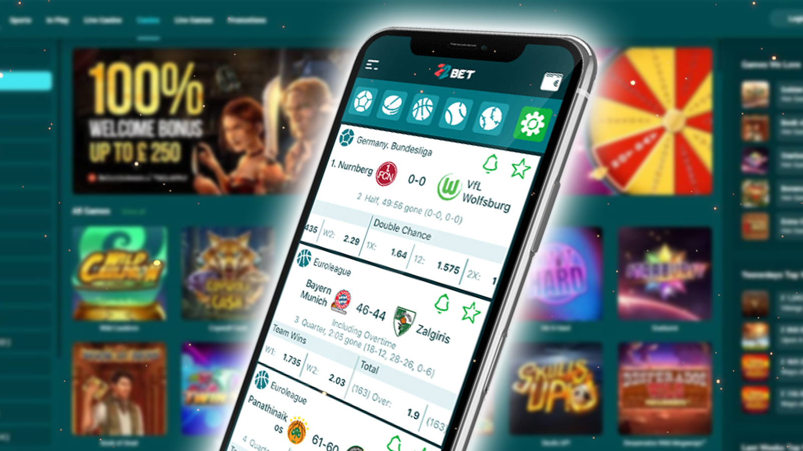 Download and install the 22bet Casino app to play games whenever you want.