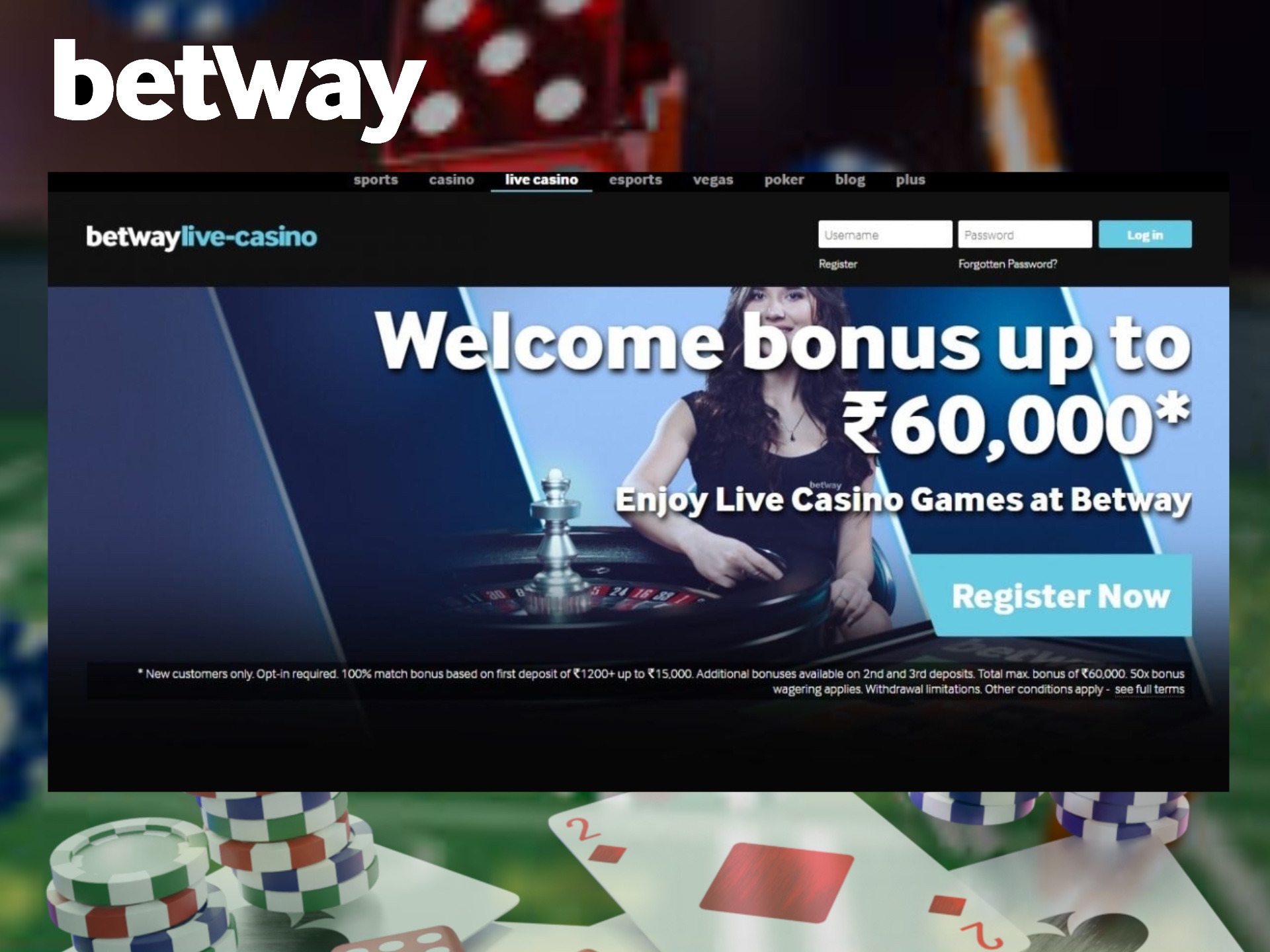 Sign up for Betway and get up to 80 000 Rupees for online casino games.