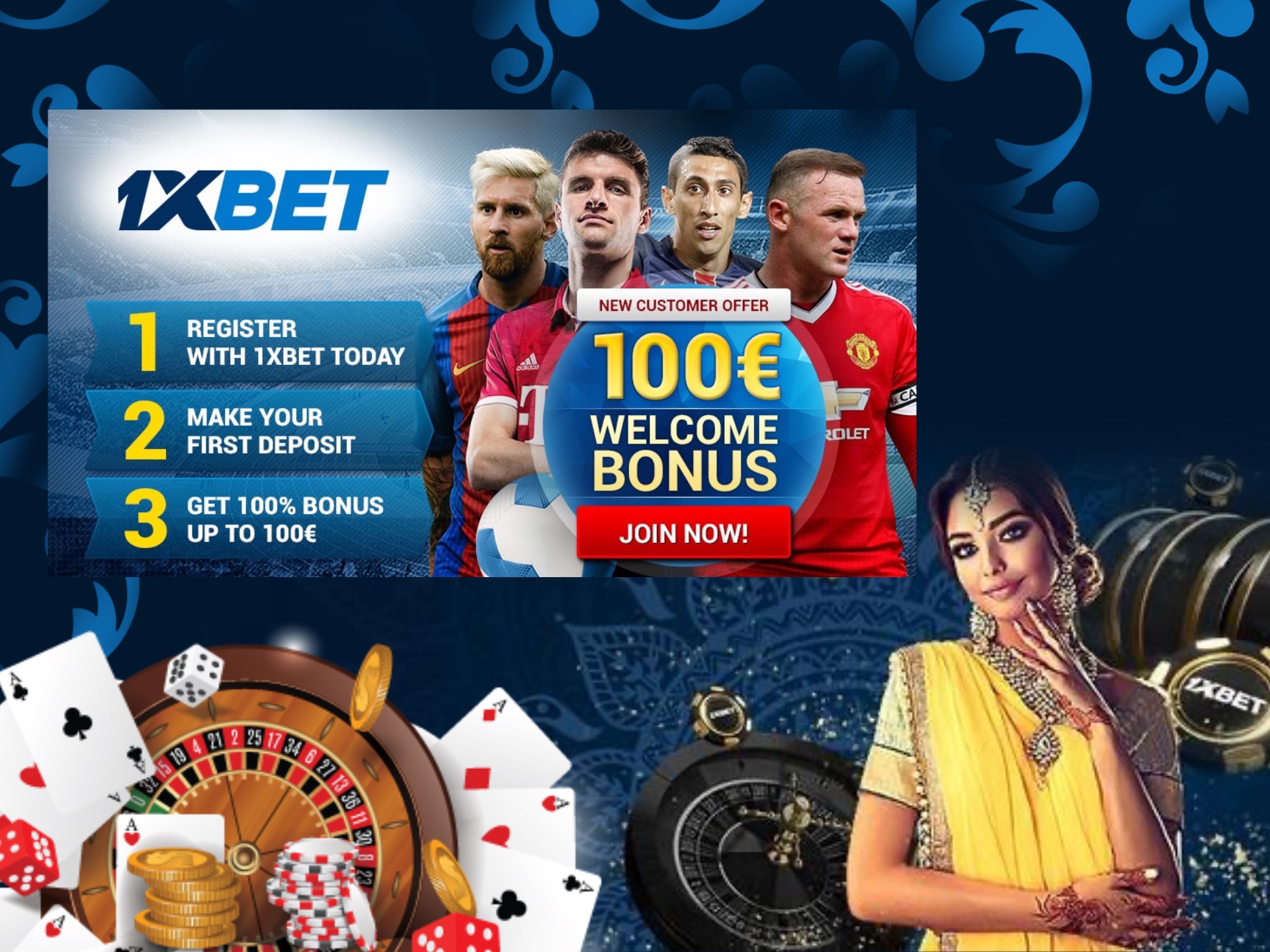 Register at 1xbet casino, get your welcome bonus and start gambling.
