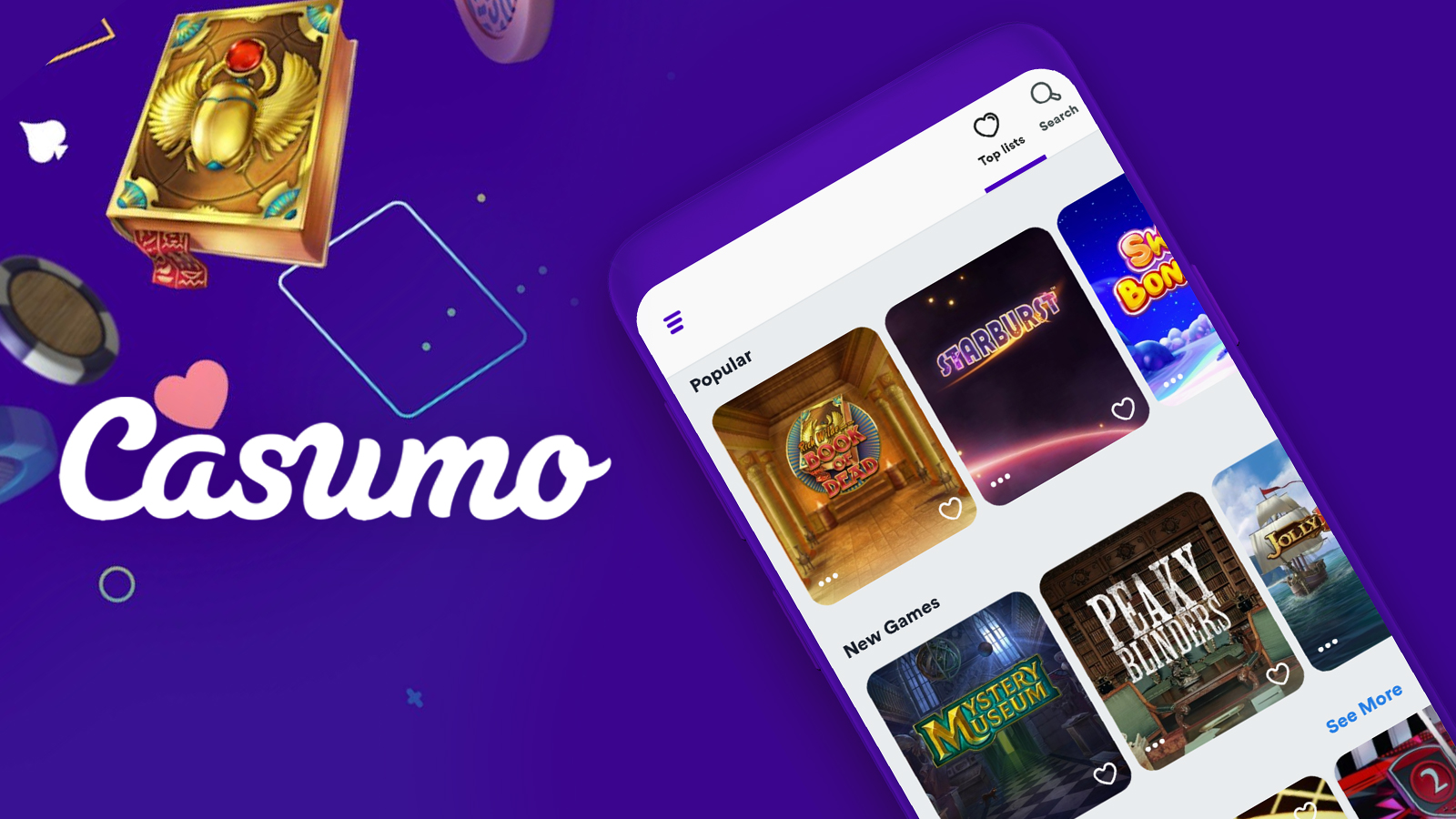 Download and install the Casuno mobile app to play casino games any time you want.